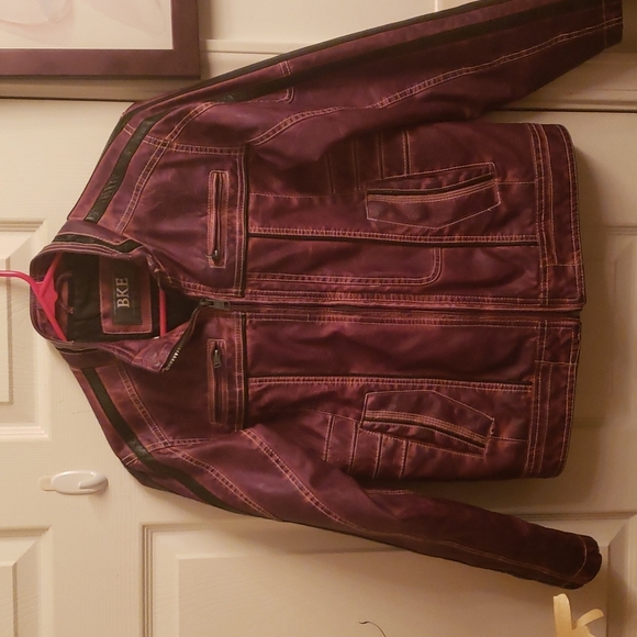 BKE Other - Vintage Mens Maroon Waxed Cafe Racer Leather Jacket Sz Small